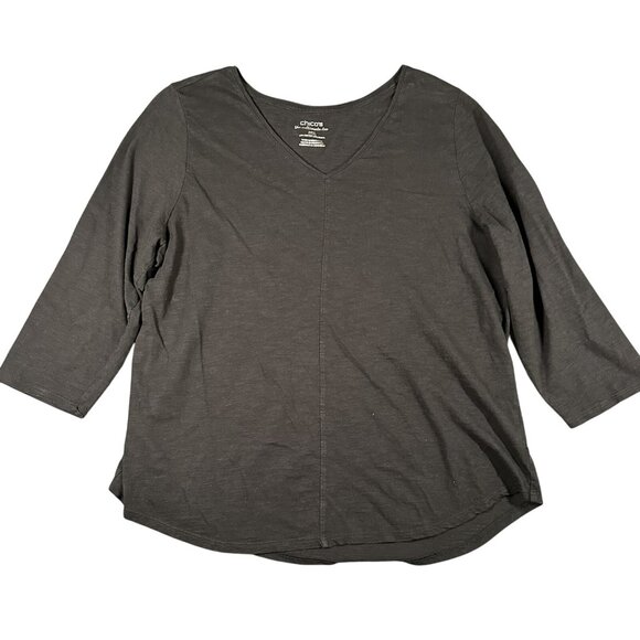 Chicos Ultimate Tee Shirt Womens 3 XL Black V‎ Neck 3/4 Sleeve Modal Cotton Soft - Picture 1 of 8